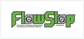A green and white logo for the flowstop.