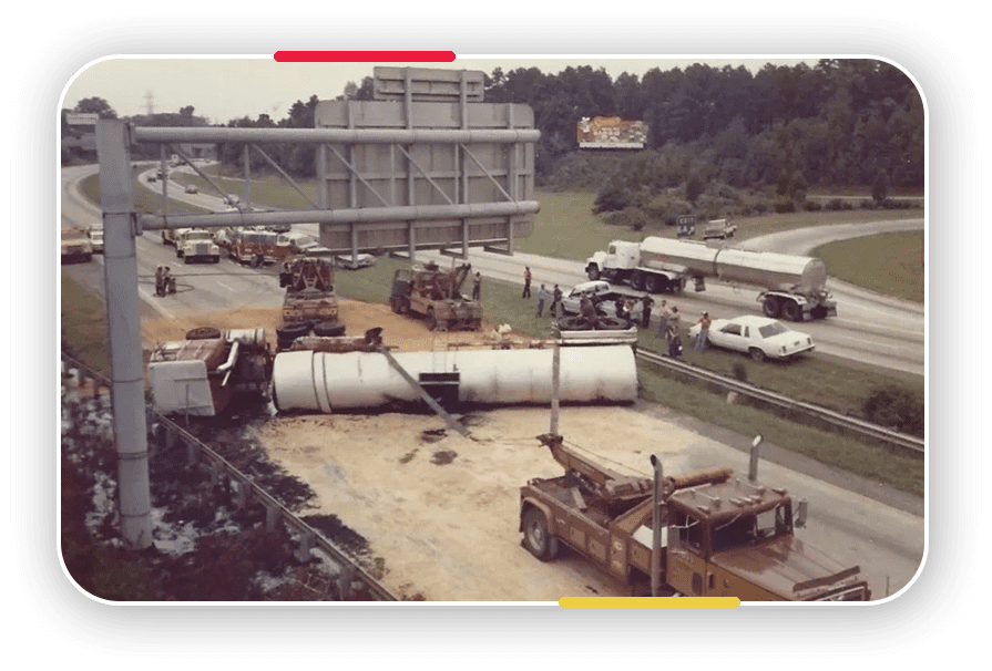 A view of a construction site with trucks and vehicles.